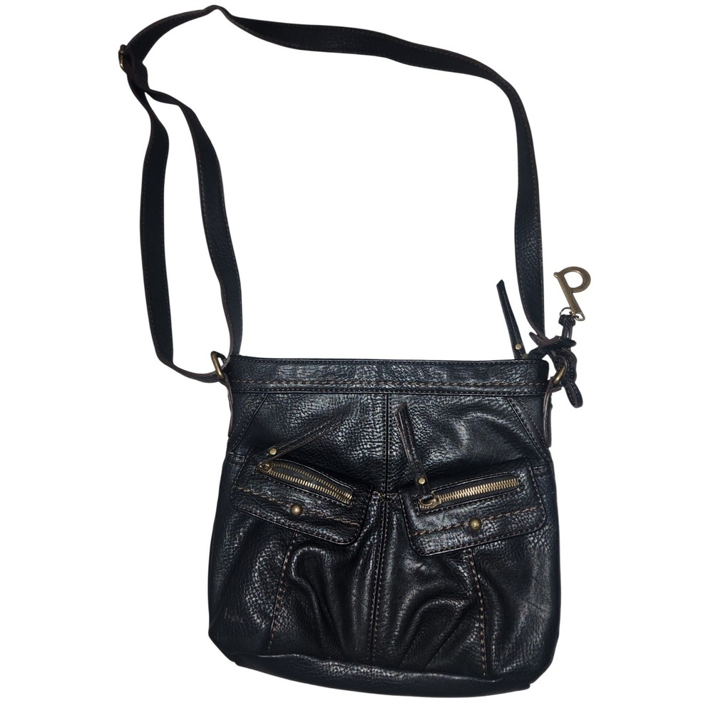 b.o.c. Born Concept Black Pebbled Crossbody‎ Bag Organizer Purse Brass Hardware